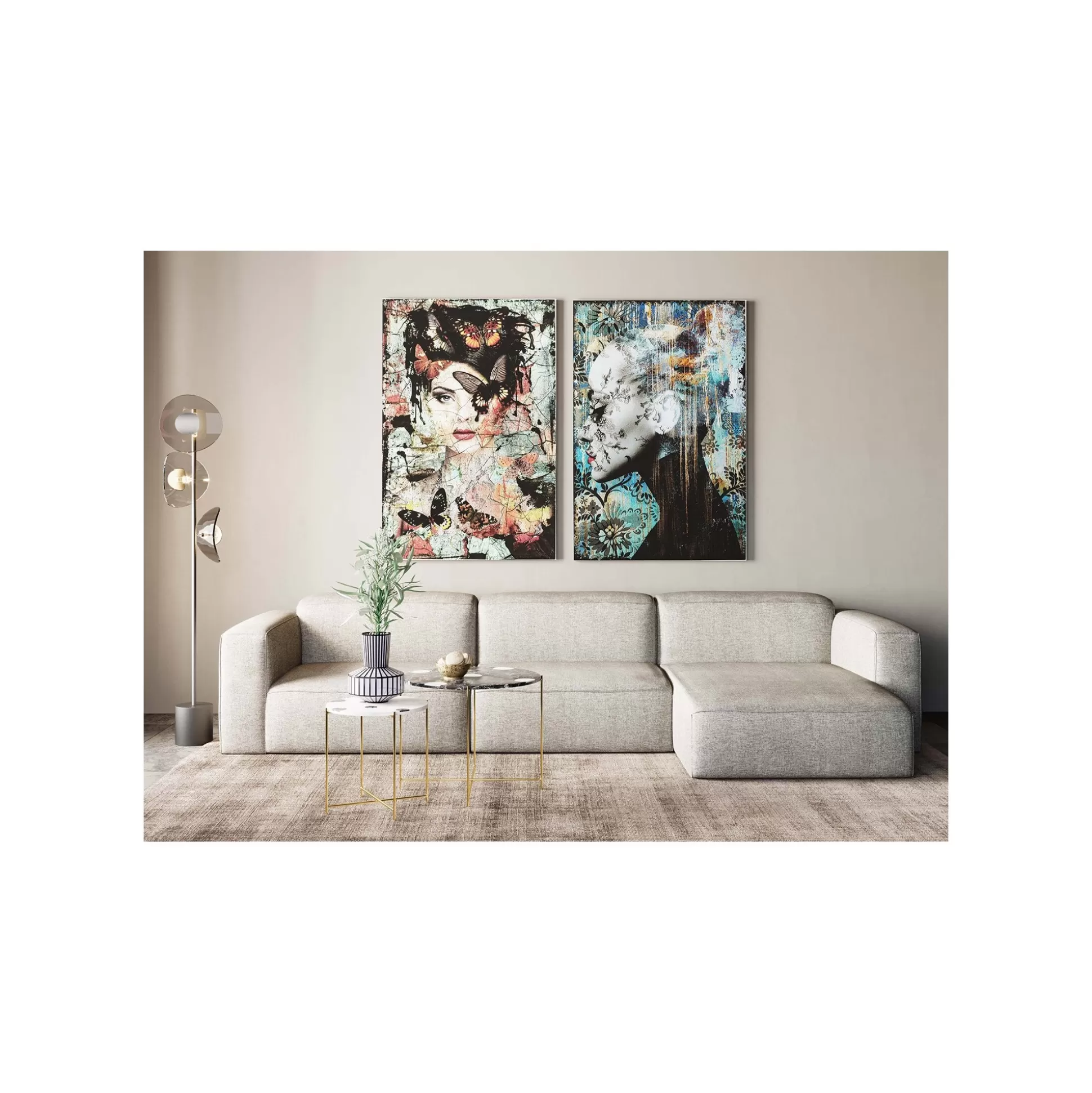 Tableau En Verre Bleu Femme Profil Fleurs 100x150cm ^KARE Design Discount
