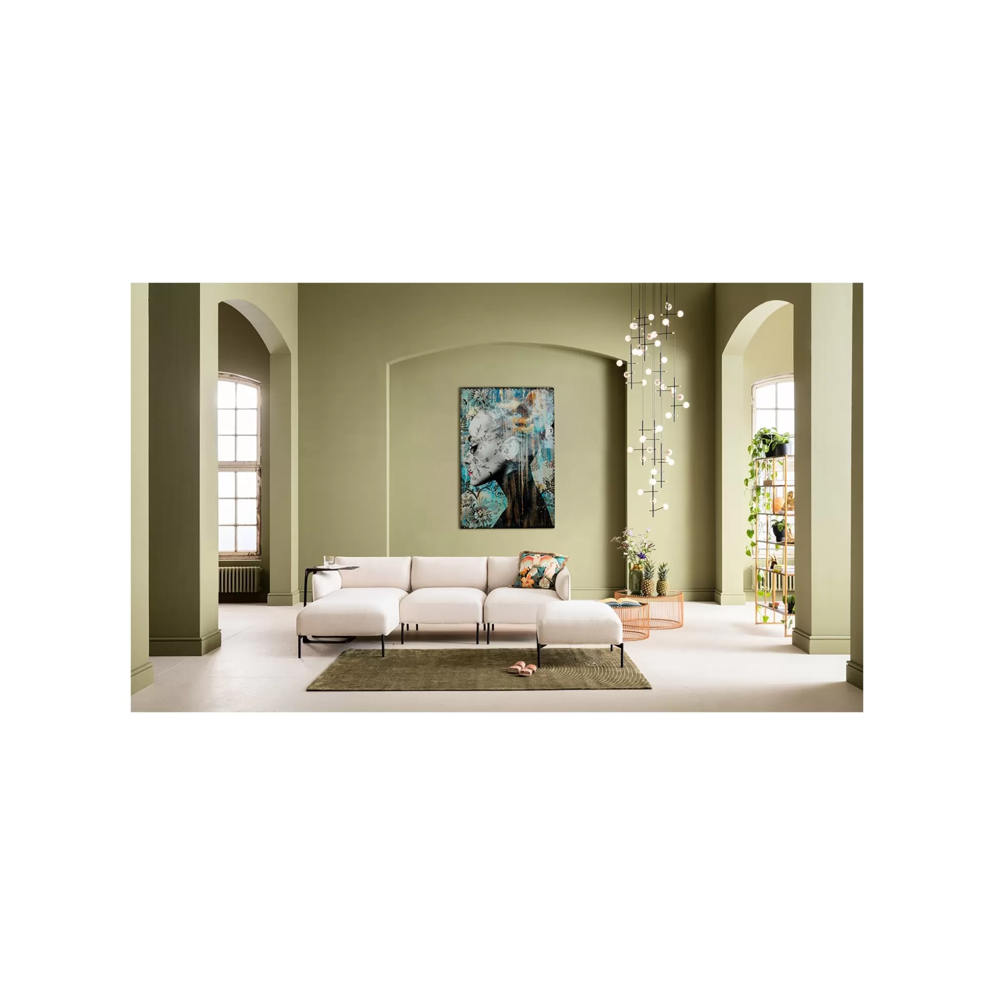 Tableau En Verre Bleu Femme Profil Fleurs 100x150cm ^KARE Design Discount